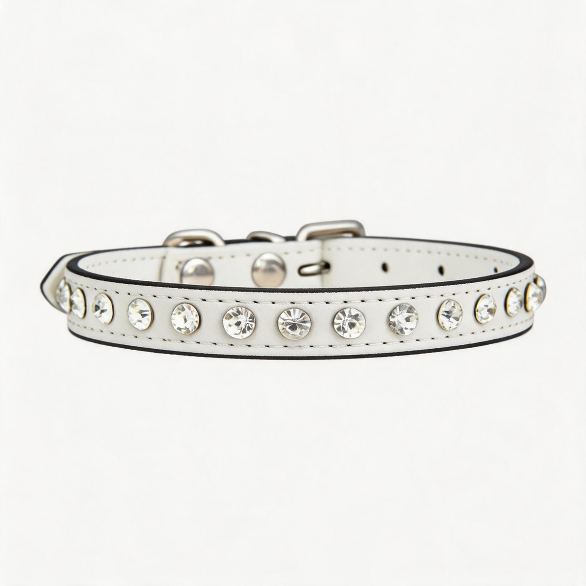 Rhinestone PU Leather Dog Collar — Sparkly Crystal Studded, Adjustable | Small Dogs, 16 Colors, 3 Sizes