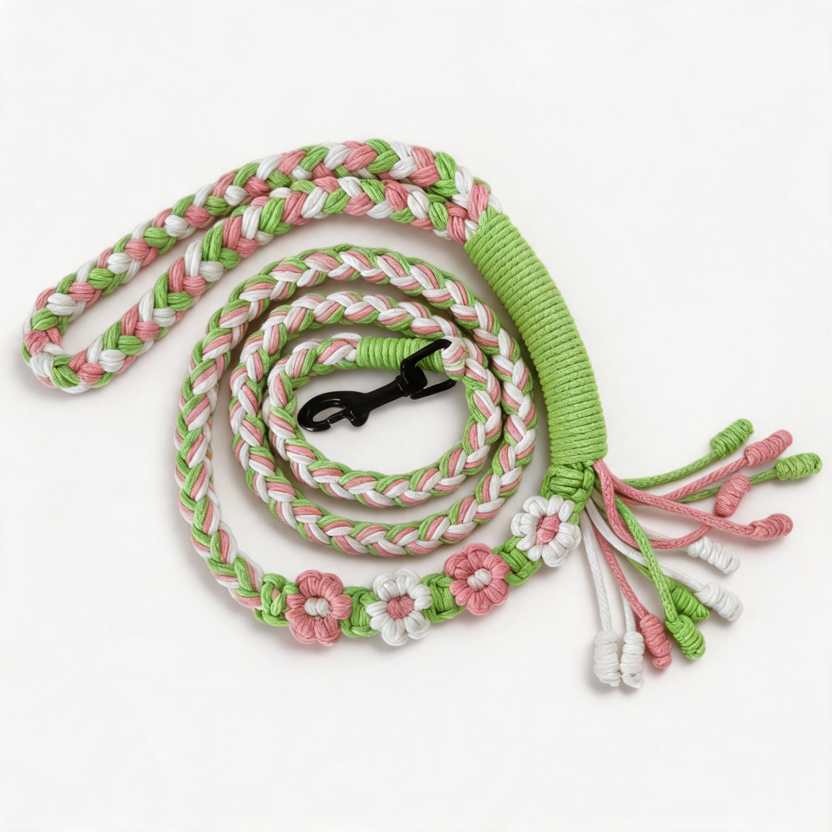 Handmade Braided Cotton Dog Leash — Floral Knot Design, Soft & Durable | Cats & Dogs, S/M/L
