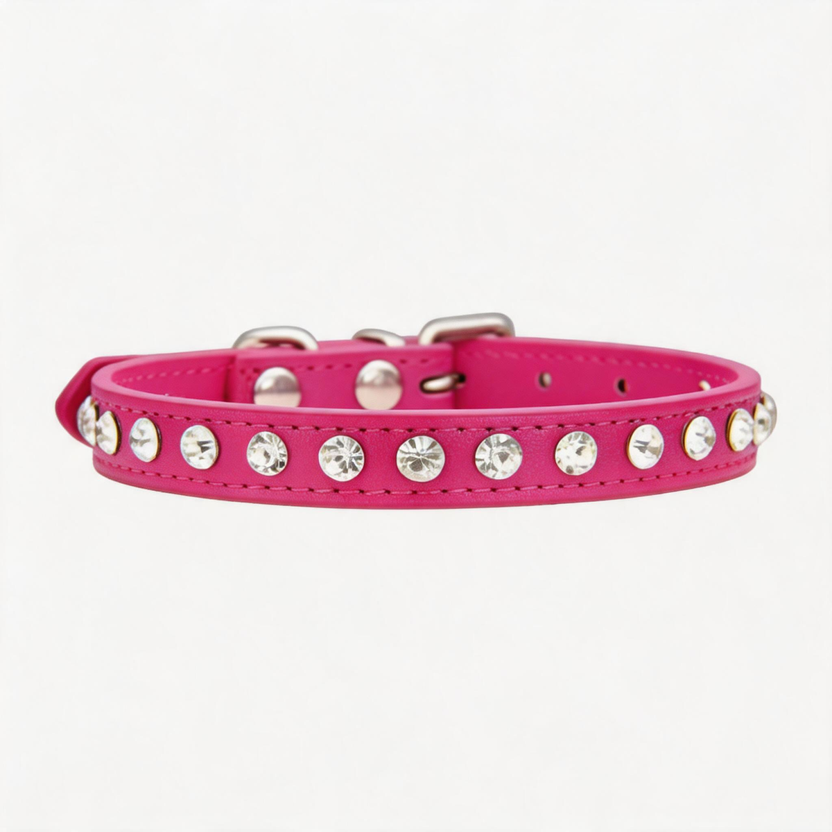 Rhinestone PU Leather Dog Collar — Sparkly Crystal Studded, Adjustable | Small Dogs, 16 Colors, 3 Sizes